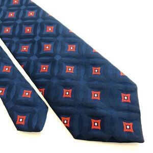 Don Loper Polyester Blue‎ Red Geometric Woven Short Wide Tie